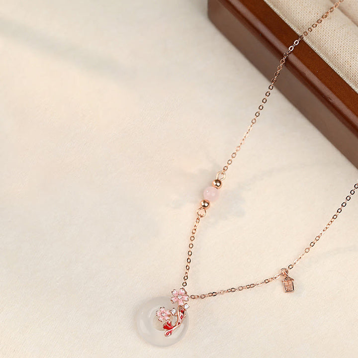 Buddha Stones Calcedonio Cristallo rosa Argento Sterling 925 Fiori Pesce Koi Fibbia della pace Collana pendente positivo - image 1