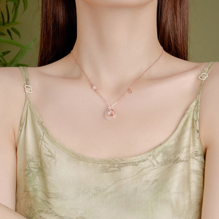 Buddha Stones Calcedonio Cristallo rosa Argento Sterling 925 Fiori Pesce Koi Fibbia della pace Collana pendente positivo - image 12