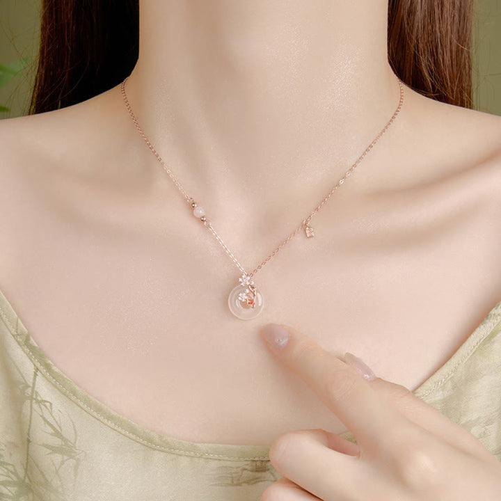 Buddha Stones Calcedonio Cristallo rosa Argento Sterling 925 Fiori Pesce Koi Fibbia della pace Collana pendente positivo - image 3