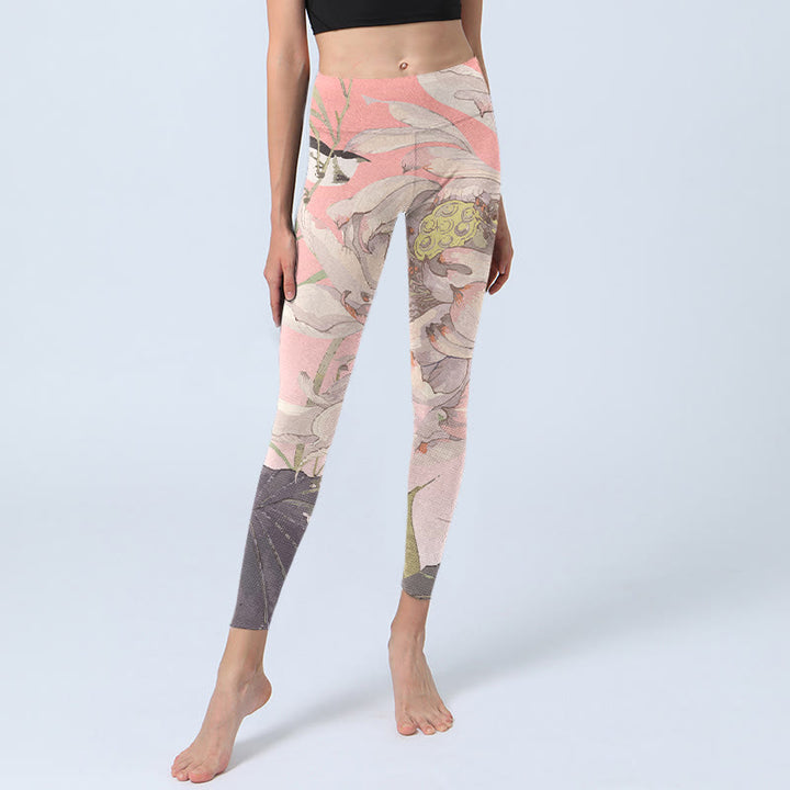 Leggings da palestra con stampa di loto bianco appassito Buddha Stones , pantaloni da yoga da donna - image 5