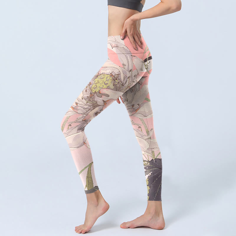 Leggings da palestra con stampa di loto bianco appassito Buddha Stones , pantaloni da yoga da donna - image 2