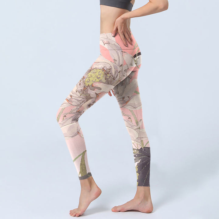 Leggings da palestra con stampa di loto bianco appassito Buddha Stones , pantaloni da yoga da donna - image 2