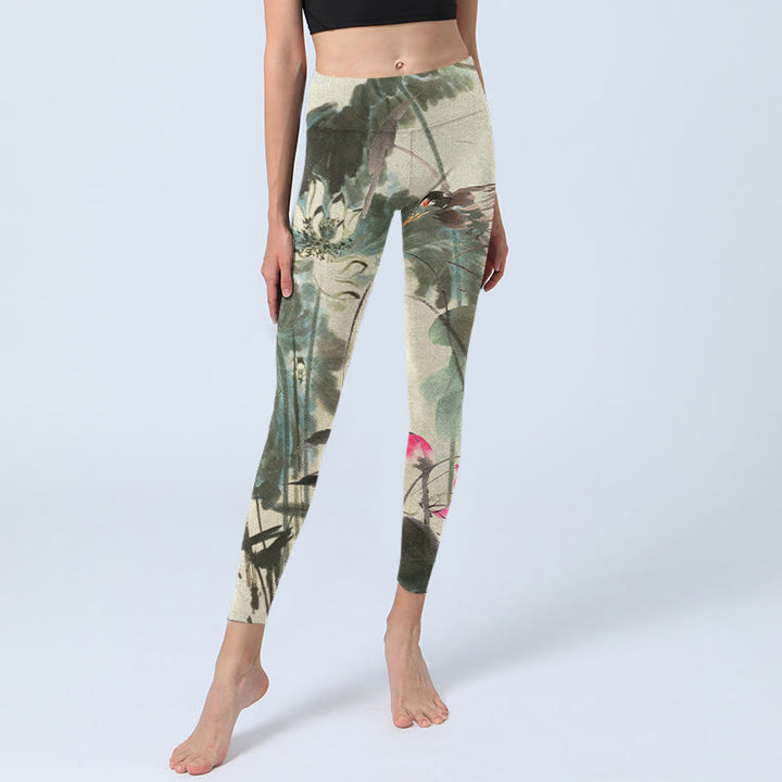 Leggings da palestra con stampa di Buddha Stones di bambù e loto, pantaloni da yoga da donna - image 6
