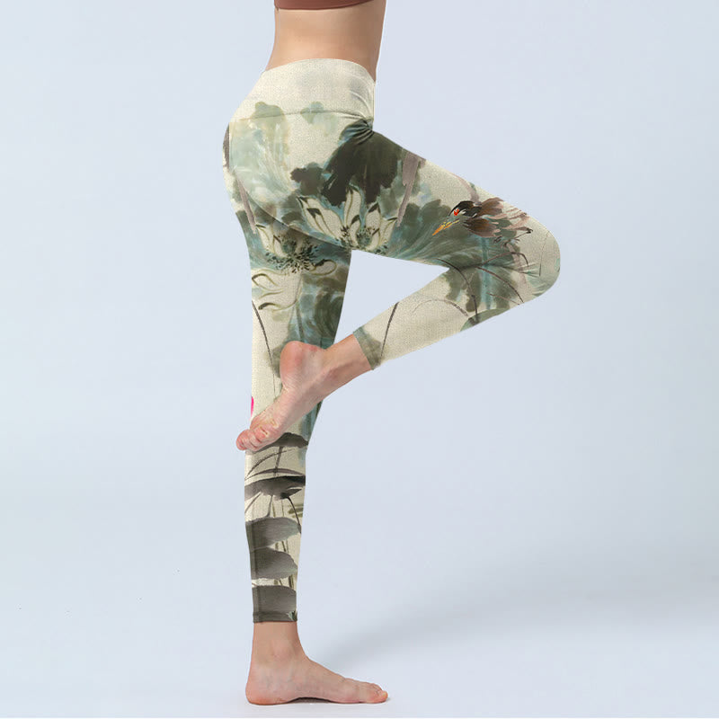 Leggings da palestra con stampa di Buddha Stones di bambù e loto, pantaloni da yoga da donna - image 4