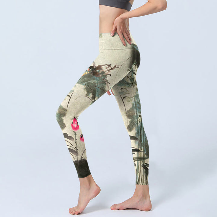 Leggings da palestra con stampa di Buddha Stones di bambù e loto, pantaloni da yoga da donna - image 3