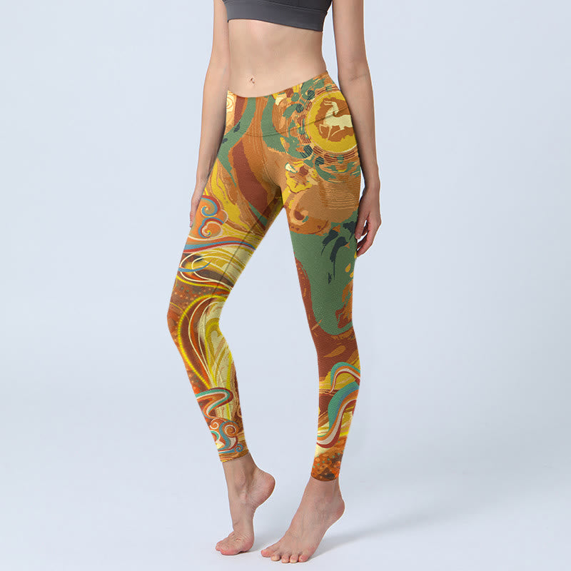 Leggings da palestra con stampa di onde di nuvola dorata Buddha Stones , pantaloni da yoga da donna - Oro - US18, UK/AU22, EU50 (4XL) - image 1