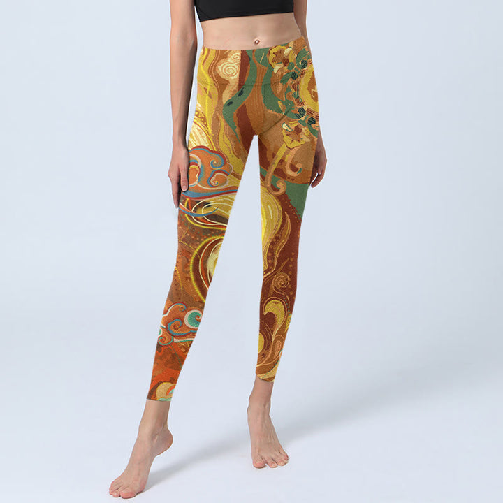 Leggings da palestra con stampa di onde di nuvola dorata Buddha Stones , pantaloni da yoga da donna - image 5