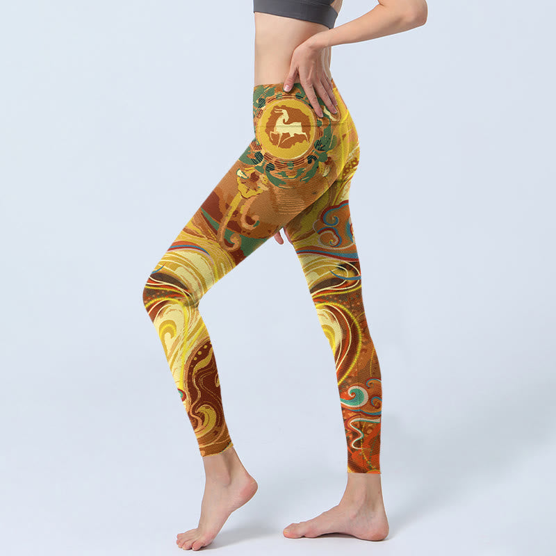 Leggings da palestra con stampa di onde di nuvola dorata Buddha Stones , pantaloni da yoga da donna - image 2