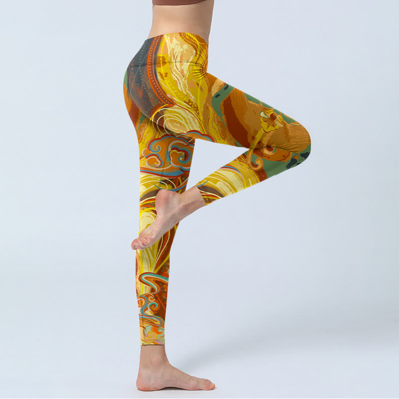 Leggings da palestra con stampa di onde di nuvola dorata Buddha Stones , pantaloni da yoga da donna - image 3