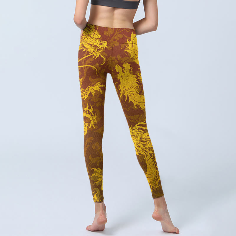 Leggings da palestra con stampa di fiori di drago dorato Buddha Stones, pantaloni da yoga da donna - image 7