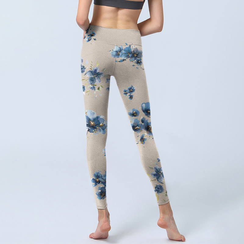 Leggings da palestra Buddha Stones con fiori blu scuro, pantaloni da yoga da donna - image 7