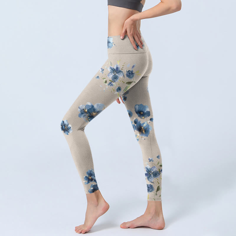 Leggings da palestra Buddha Stones con fiori blu scuro, pantaloni da yoga da donna - image 3
