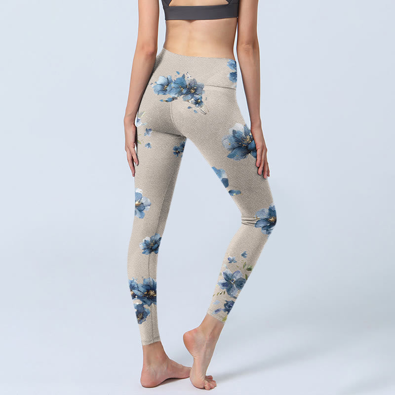 Leggings da palestra Buddha Stones con fiori blu scuro, pantaloni da yoga da donna - image 5
