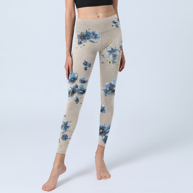Leggings da palestra Buddha Stones con fiori blu scuro, pantaloni da yoga da donna - image 6
