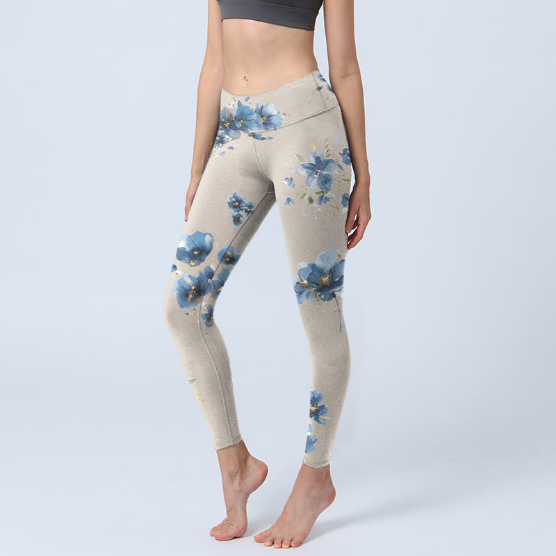Leggings da palestra Buddha Stones con fiori blu scuro, pantaloni da yoga da donna - Grano - US18, UK/AU22, EU50 (4XL) - image 1
