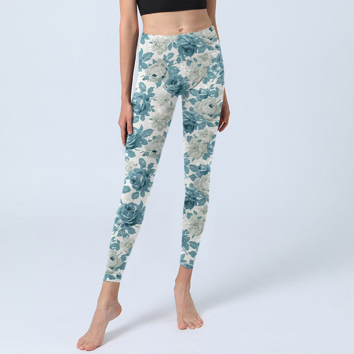 Leggings da palestra Buddha Stones Green White Flower Pantaloni da yoga da donna - image 6