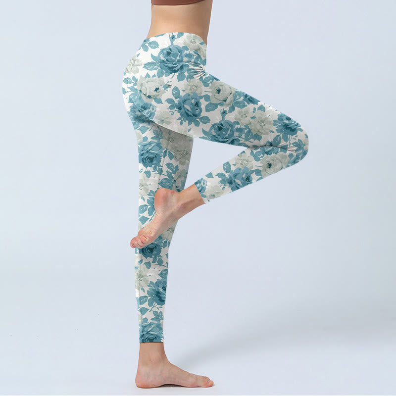 Leggings da palestra Buddha Stones Green White Flower Pantaloni da yoga da donna - image 4