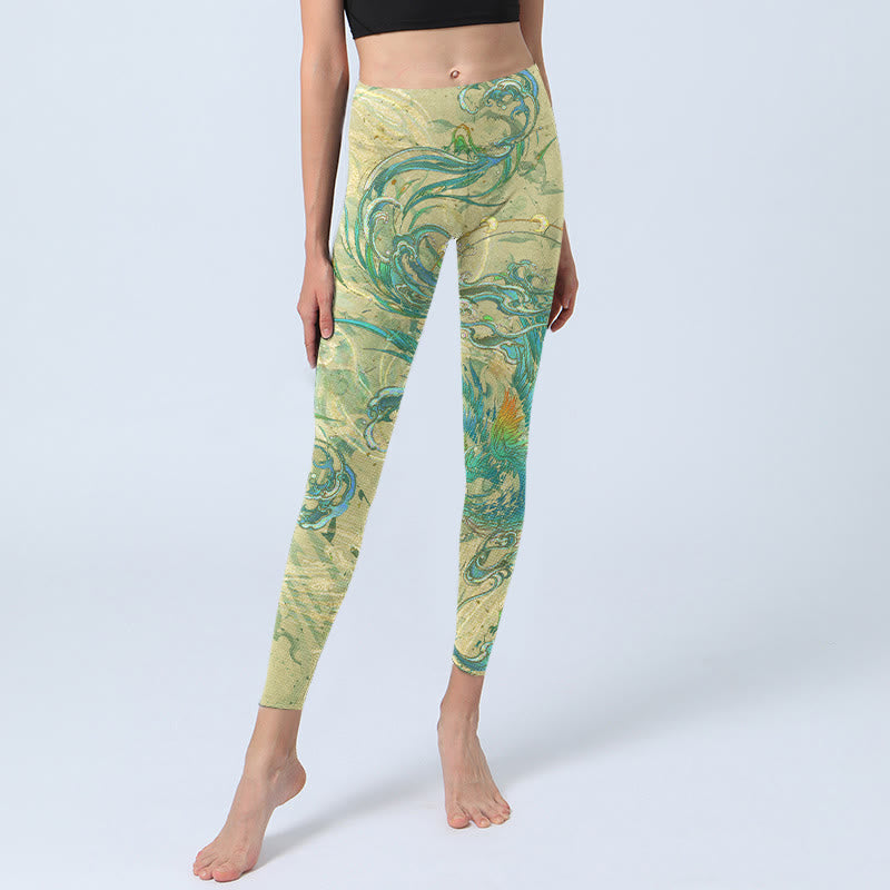Leggings da palestra Buddha Stones Blue-green Phoenix Pantaloni da yoga da donna - image 6