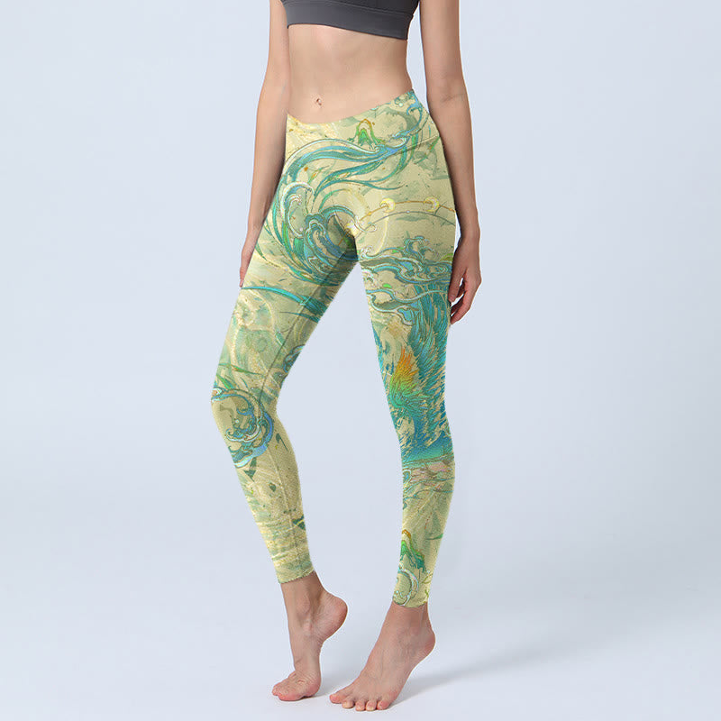 Leggings da palestra Buddha Stones Blue-green Phoenix Pantaloni da yoga da donna - VerdeGiallo - US18, UK/AU22, EU50 (4XL) - image 1