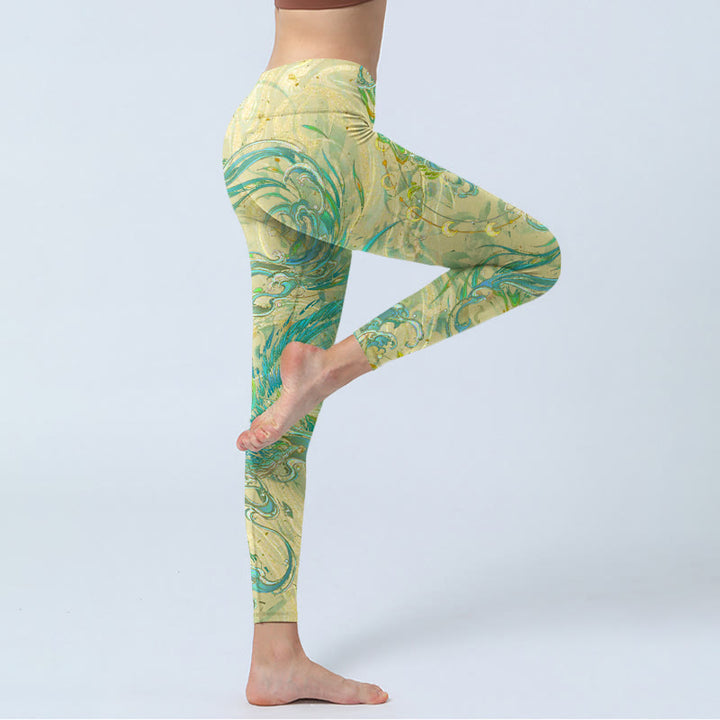 Leggings da palestra Buddha Stones Blue-green Phoenix Pantaloni da yoga da donna - image 4