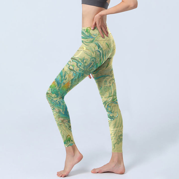 Leggings da palestra Buddha Stones Blue-green Phoenix Pantaloni da yoga da donna - image 3