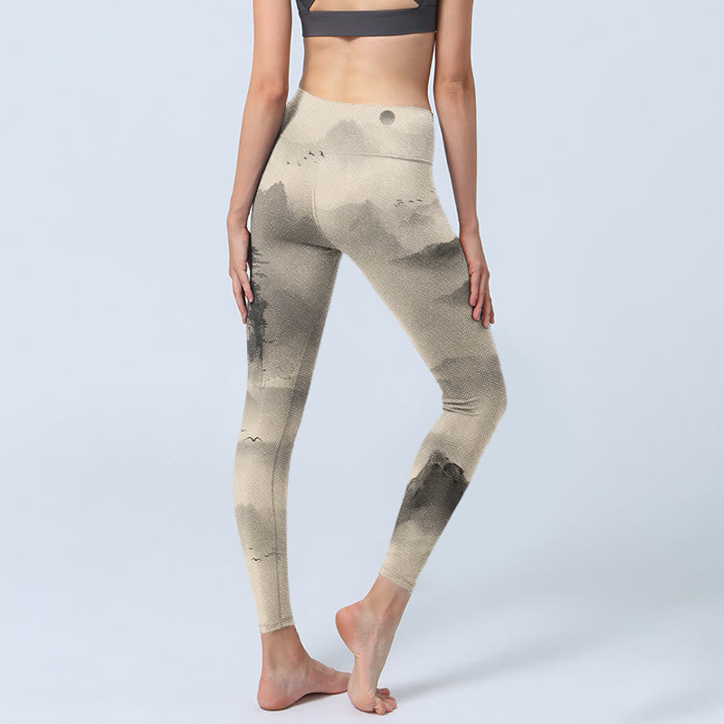 Buddha Stones Mountains Avvolto nella nebbia Leggings da palestra Wild Goose Pantaloni da yoga da donna - image 4