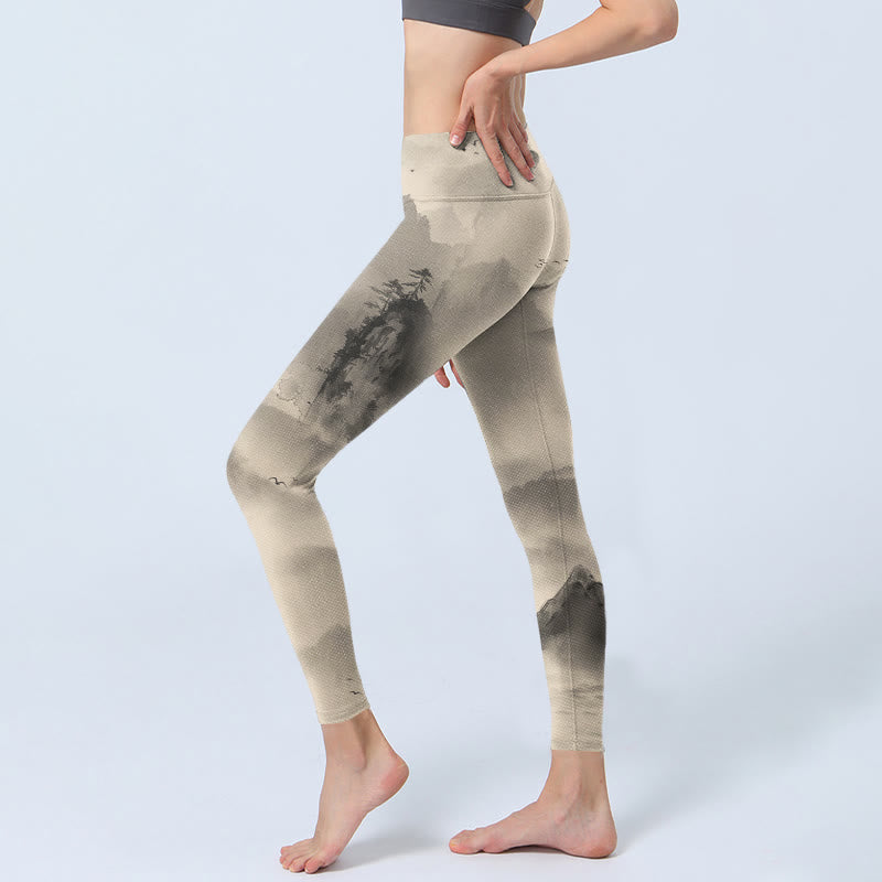 Buddha Stones Mountains Avvolto nella nebbia Leggings da palestra Wild Goose Pantaloni da yoga da donna - image 3
