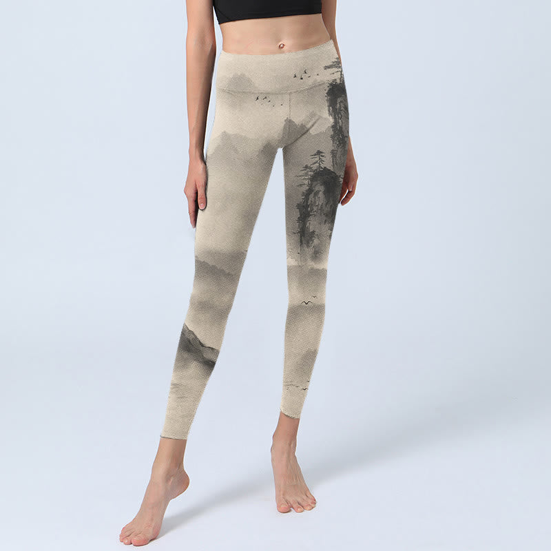 Buddha Stones Mountains Avvolto nella nebbia Leggings da palestra Wild Goose Pantaloni da yoga da donna - image 5