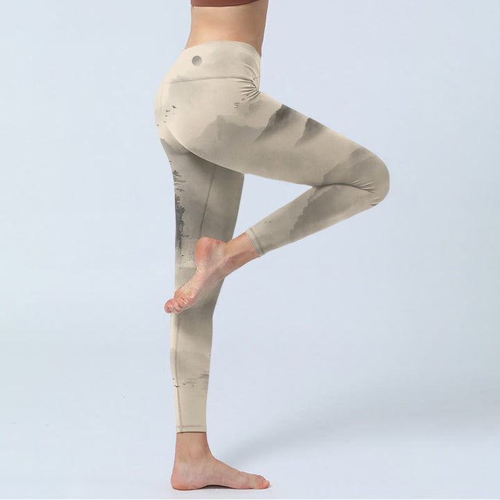 Buddha Stones Mountains Avvolto nella nebbia Leggings da palestra Wild Goose Pantaloni da yoga da donna - image 4