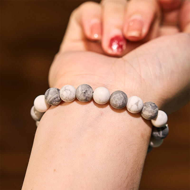 Braccialetto Buddha Stones Picasso Jasper Bianco Turchese Coraggio