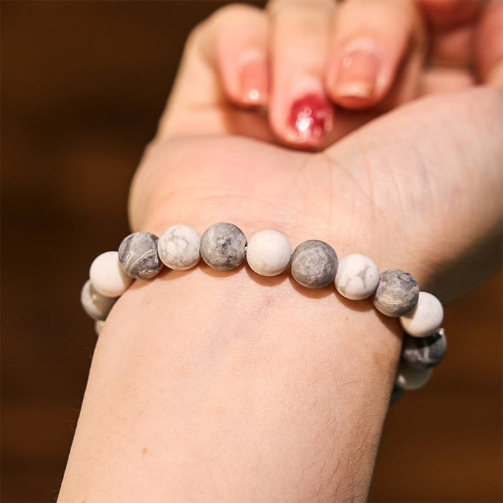 Braccialetto Buddha Stones Picasso Jasper Bianco Turchese Coraggio