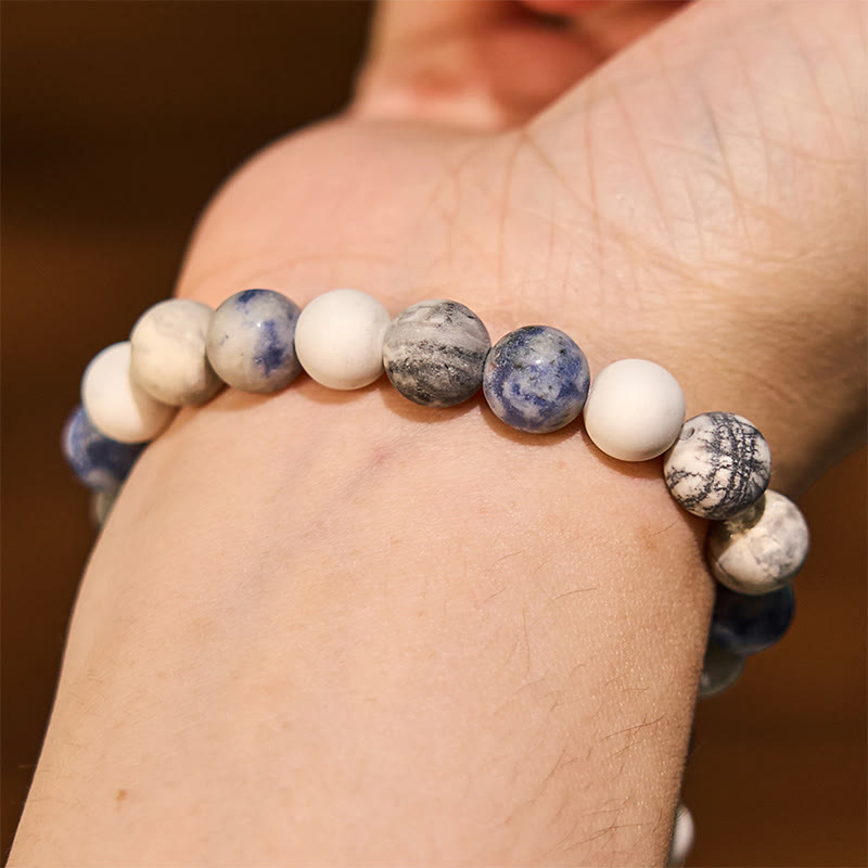 Braccialetto di rilassamento Buddha Stones Bianco Turchese Picasso Jasper Blue Spot Jasper