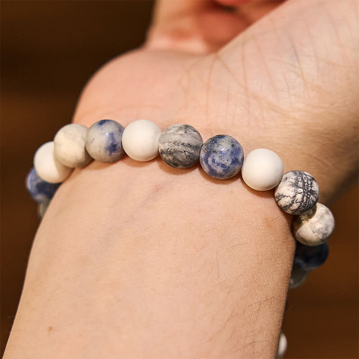Braccialetto di rilassamento Buddha Stones Bianco Turchese Picasso Jasper Blue Spot Jasper