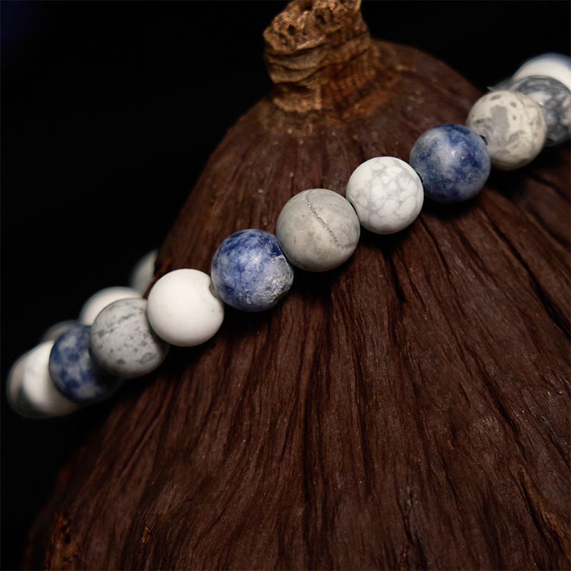Braccialetto di rilassamento Buddha Stones Bianco Turchese Picasso Jasper Blue Spot Jasper