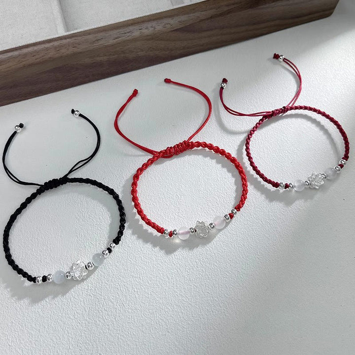 Braccialetto di protezione con perline occhio di gatto in argento sterling 999 con motivo a loto Buddha Stones