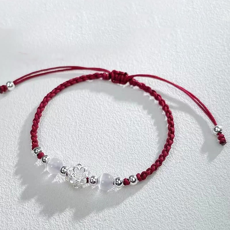 Braccialetto di protezione con perline occhio di gatto in argento sterling 999 con motivo a loto Buddha Stones