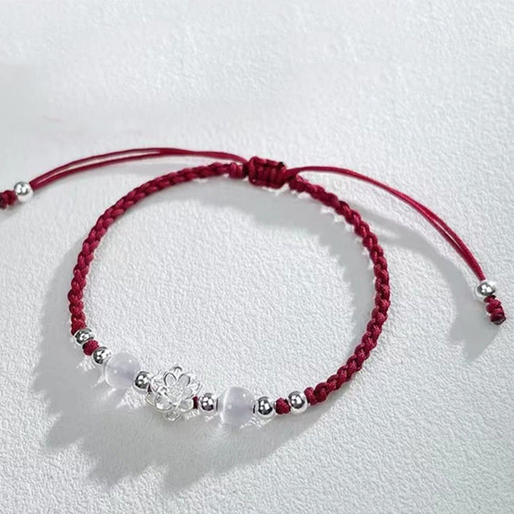 Braccialetto di protezione con perline occhio di gatto in argento sterling 999 con motivo a loto Buddha Stones