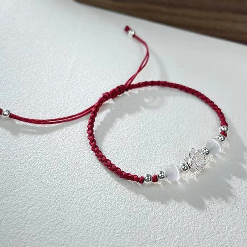 Braccialetto di protezione con perline occhio di gatto in argento sterling 999 con motivo a loto Buddha Stones