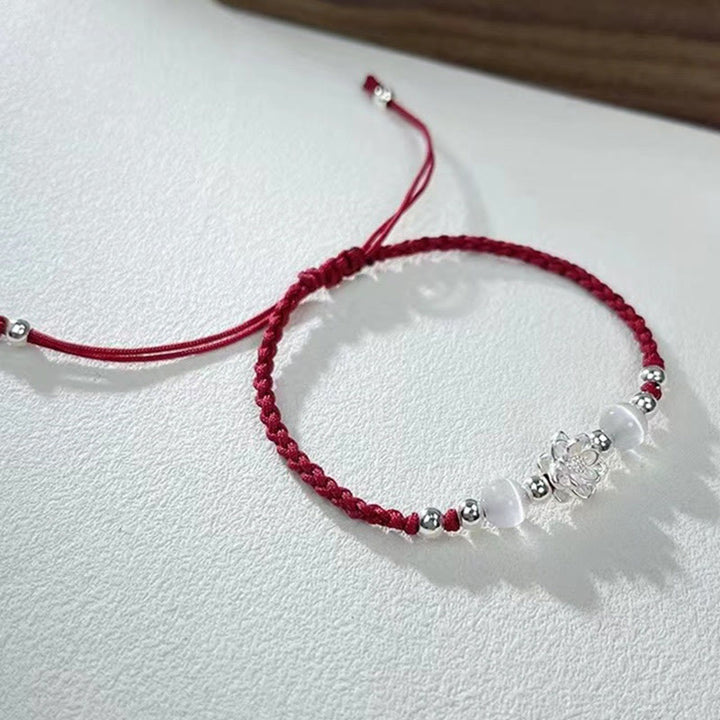 Braccialetto di protezione con perline occhio di gatto in argento sterling 999 con motivo a loto Buddha Stones