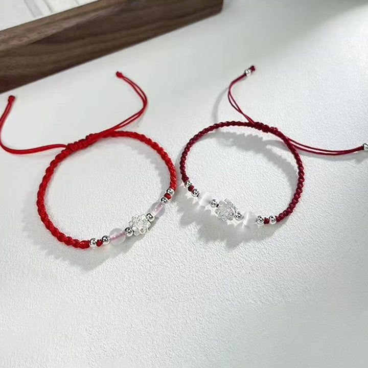 Braccialetto di protezione con perline occhio di gatto in argento sterling 999 con motivo a loto Buddha Stones - image 3