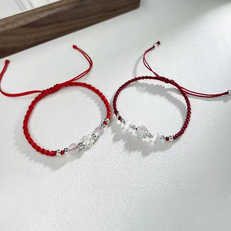 Braccialetto di protezione con perline occhio di gatto in argento sterling 999 con motivo a loto Buddha Stones