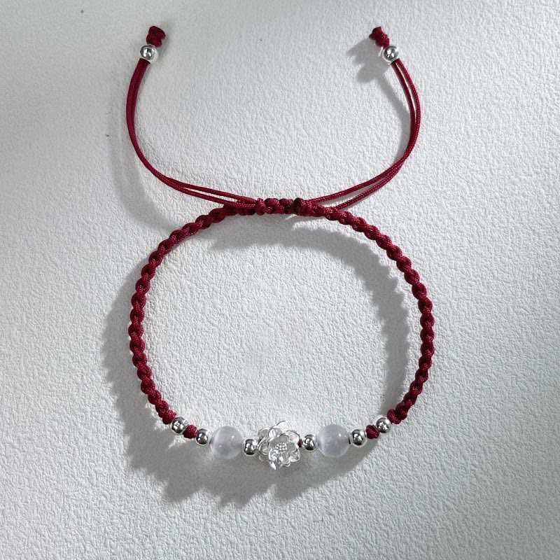 Braccialetto di protezione con perline occhio di gatto in argento sterling 999 con motivo a loto Buddha Stones