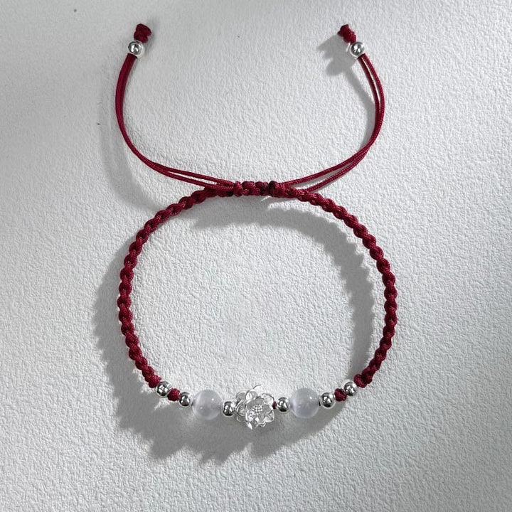 Braccialetto di protezione con perline occhio di gatto in argento sterling 999 con motivo a loto Buddha Stones