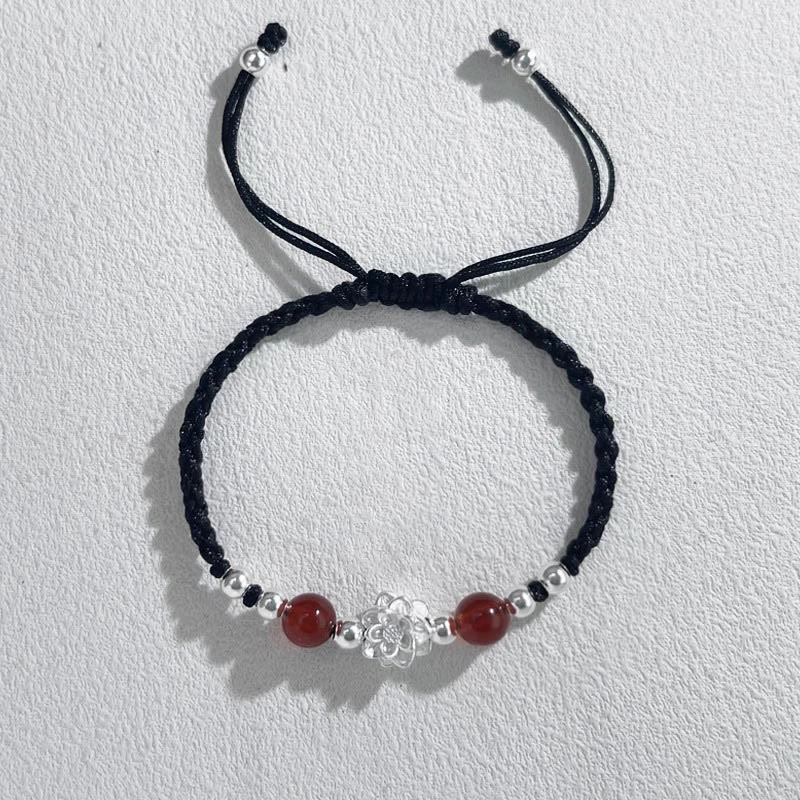 Braccialetto di protezione con perline occhio di gatto in argento sterling 999 con motivo a loto Buddha Stones