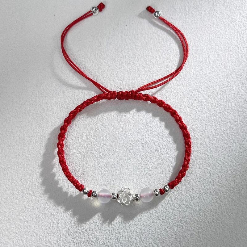 Braccialetto di protezione con perline occhio di gatto in argento sterling 999 con motivo a loto Buddha Stones