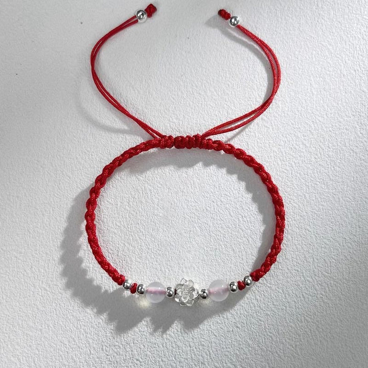 Braccialetto di protezione con perline occhio di gatto in argento sterling 999 con motivo a loto Buddha Stones