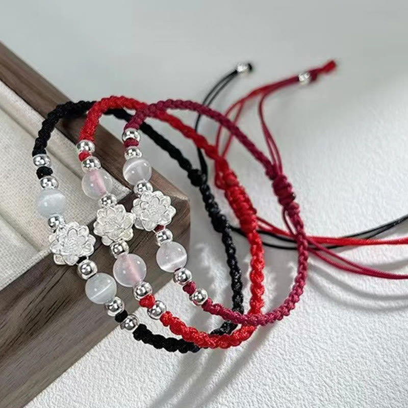 Braccialetto di protezione con perline occhio di gatto in argento sterling 999 con motivo a loto Buddha Stones - image 1