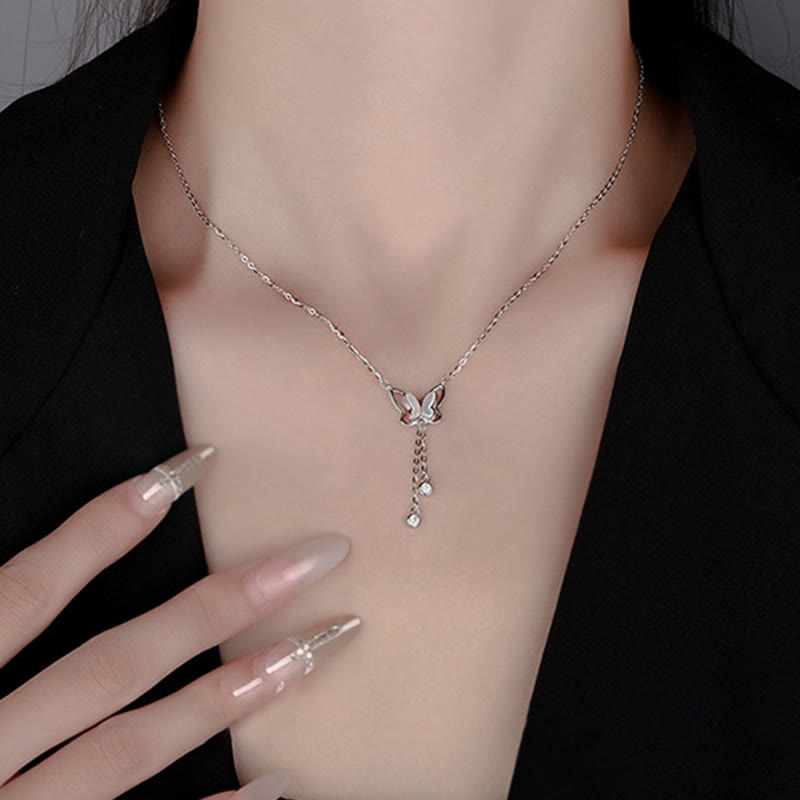 Buddha Stones 999 Sterling Silver Tridacna Pietra Farfalla Calma Collana Pendente