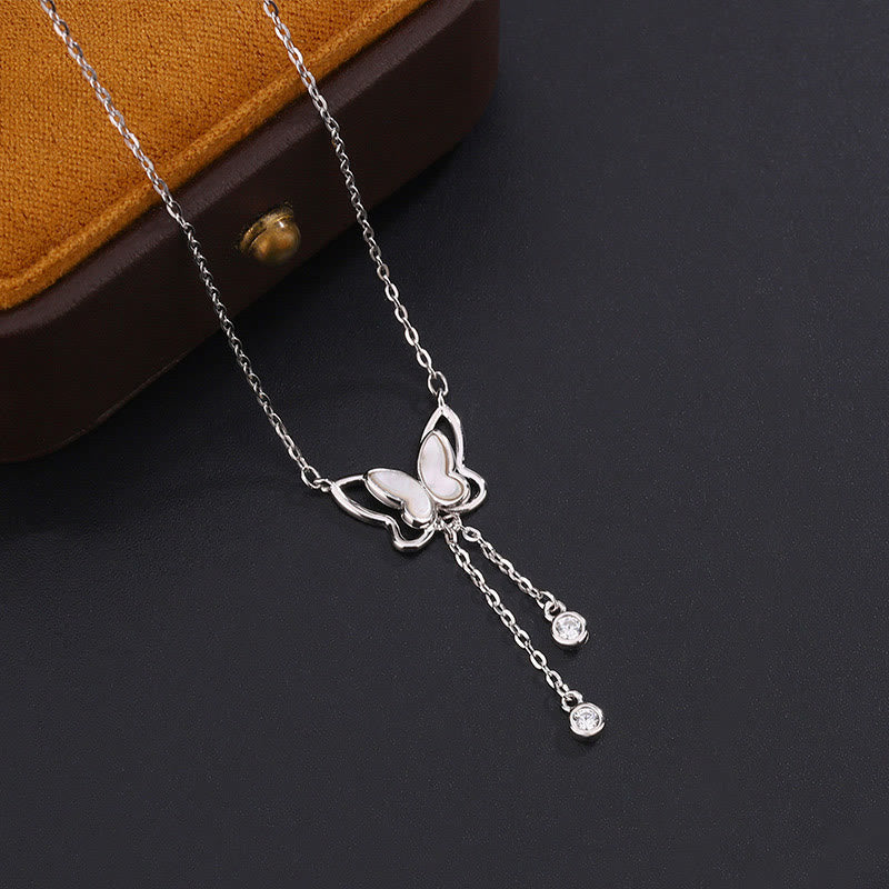 Buddha Stones 999 Sterling Silver Tridacna Pietra Farfalla Calma Collana Pendente