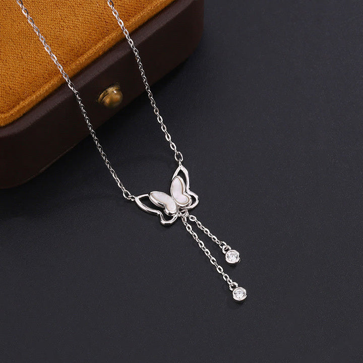 Buddha Stones 999 Sterling Silver Tridacna Pietra Farfalla Calma Collana Pendente